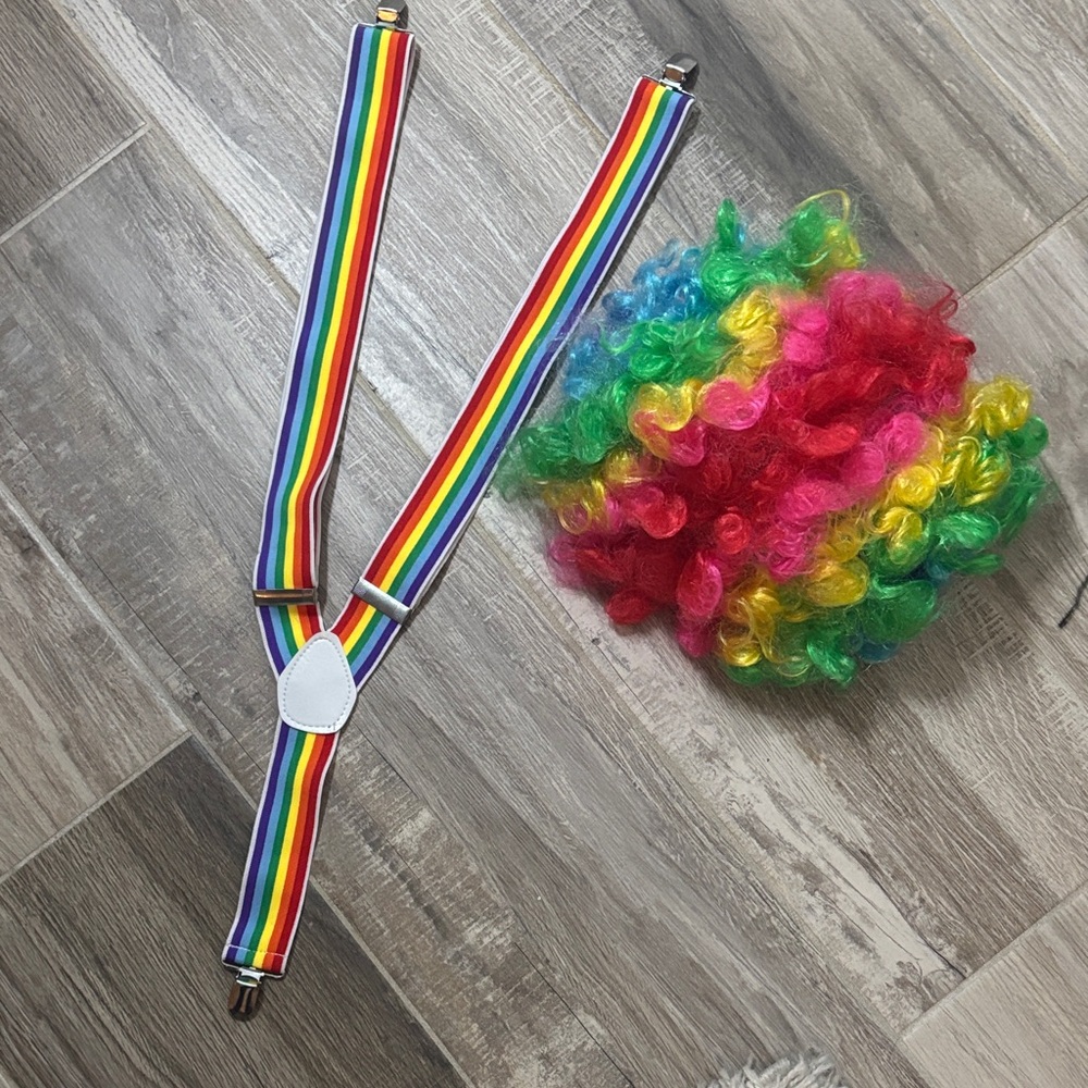 Rainbow Suspenders and Wig Set for Kids